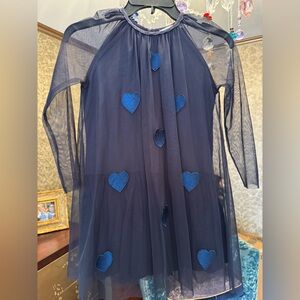 Stella McCartney Navy Blue Sheer Dress with Heart Accents